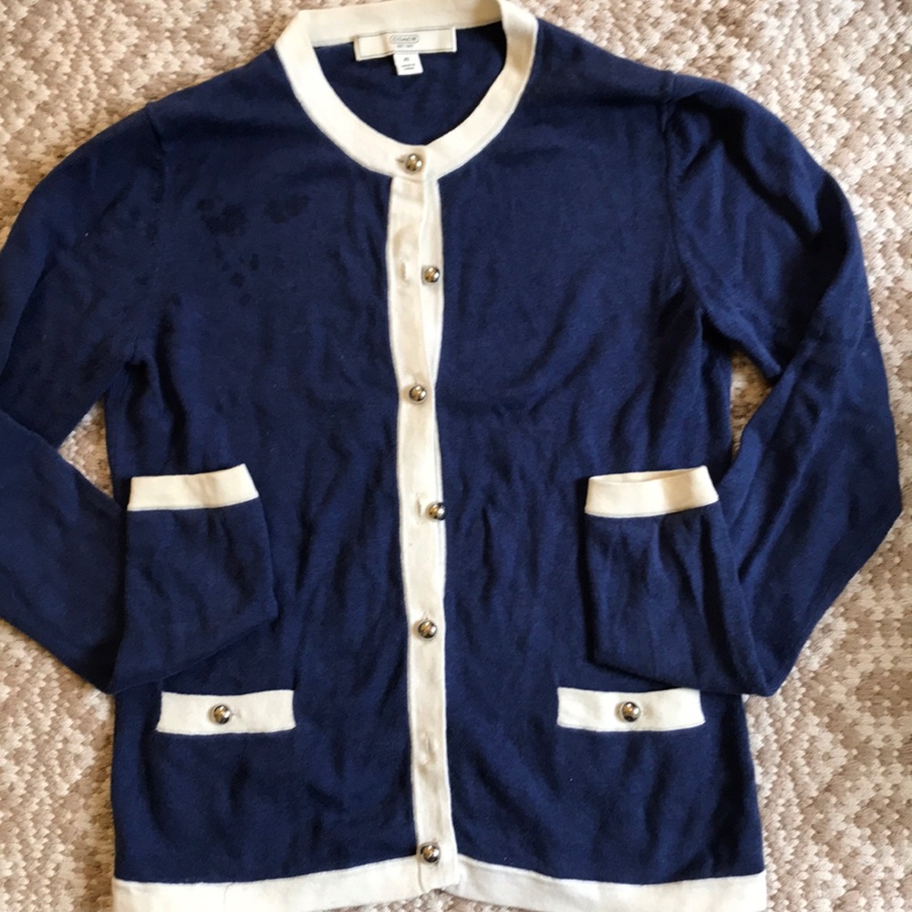 Coach Navy/Cream Cotton/Silk Cardigan XS